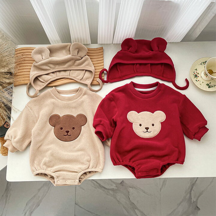 クマ柄 フリースロンパース TINY 12m コニーの11ヶ月男の子 