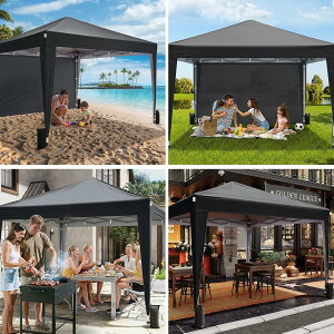 サイドシート4枚付き タープテント 収納バッグ付き 3段階調節 大型 耐水 蚊帳テント レジャー イベント 海 バーベキュー 防災