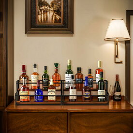 【12月19~26日大感謝祭限定★1,000円OFFクーポン 】リキュールボトルディスプレイシェルフ 2段ラックホルダー バーシェルフスタンド ワインウイスキーライザーオーガナイザー キッチンカウ