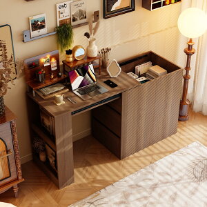 パソコンデスク 木製 幅85〜120cm伸縮可能 社長デスク 学習机 勉強机 スタンド付き 収納 シンプル たっぷり収納 社長机 エグゼクティブ