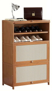 下駄箱 シューズキャビネット 天然竹製 シューズラック 扉付き 7段 大容量 60*32*106.5cm シューズボックス 靴棚 靴収納 靴入れ 防塵 防