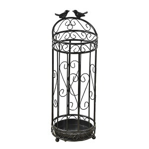 傘立て アンティークラウンド傘立て スクロールバード装飾 ゴルフクラブ トレッキングポール ドリップトレイ付き玄関収納ラック 8.3 X 2