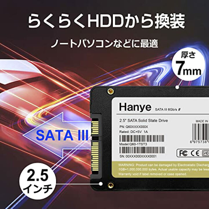 楽天市場】Hanye 1TB 内蔵型SSD 2.5インチ 7mm 3D NAND採用 SATAIII 