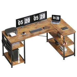 YeTom l字デスク ゲーミングデスク デスク 幅150cm pcデスク コーナーデスク 棚板高さ調節可能 収納袋付き L字型 PC 勉強机 作業 在宅勤務 リモートワーク ゲーム 書斎 収納ラック付き ビンテージ