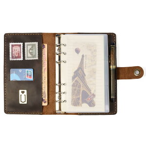 ROTERDON システム手帳 A6 革 2025 6穴 リフィル付き ルーズリーフ スタンダード カバー付き レザー 手縫い オリジナル 3色 ノート メモ帳 カード収納 ビジネスオフィス用品 卒業記念品 退職 就職