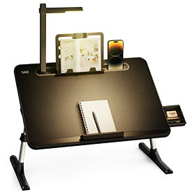 SAIJI ベッドテーブル LEDライト付け 3段明るさ調整 ミニテーブル 収納可能 折りたたみテーブル「安定性強化版」机 ローテーブル ノートパソコンスタンド PCテーブル ちゃぶ台 ブックスタンド付き 角度 高さ調整 引き出し付き 40kg荷重 小さい