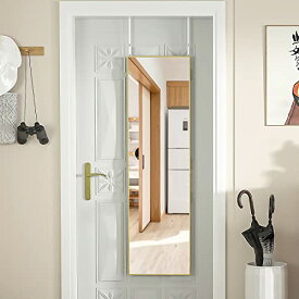 BEAUTYPEAK ドア掛けミラー 35 x 122cm 全身ミラー アルミ合金 壁掛け鏡 全身 高さ調節式 ウォールミラー 姿見鏡 壁掛けミラー 姿見 寝室、リビング、バスルーム、ホーム装飾用、ゴールド