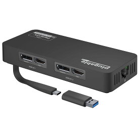 Plugable USB-C 変換グラフィックアダプタ、ディスプレイ変換 Windows 用 デュアル 4K HDMI および DisplayPort、イーサネットポート、USB 3.0、USB Type-C 対応