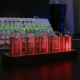 ClocTeck ニキシー管 時計 擬発光管時計 レトロモダン木製クロックインテリア おしゃれ 1600万色 RGBフルカラー 卓上時計 (ブラックウォールナット)