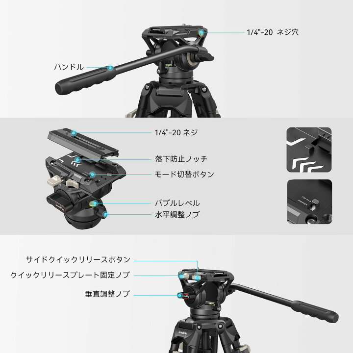 楽天市場】SmallRig ビデオ三脚 186cm 大型 プロ三脚 耐荷重8kg 75mm 