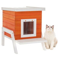 PETSFIT 外猫ハウス 野良猫 屋外用 猫/うさぎ 野外ハウス アウトドアハウス 防水 防寒 冬 木製 ベッドハ…