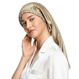 [LilySilk] 19匁天然シルク100% ナイトキャップ 安眠 枝毛防止 保湿美髪 ロングヘア用 お休みキャップ 就寝用 産後用