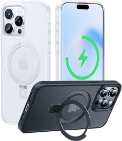 CASEKOO iPhone 15 Pro 用 ケース 【新生活に役立つ・多機能一体】Magsafe対応 米軍MIL規格 耐衝撃 隠しスタンド 指紋防止 マット仕上げ 黄変防止 薄型半透明 スマホケース ストラップホール付き ワイヤレス充電対応 アイフォン