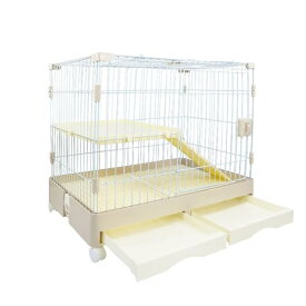 ウサギ ケージ ペットケージ ハムスターケージ 小動物ケージ キャスター付き 屋根付き 天井扉 飼育ケージ いぬ ネコ うさぎ 組立簡単 ベージュ 2層 高さ61CM・幅72CM・奥行き50CM