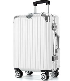[VARNIC] スーツケース キャリーケース キャリーバッグ アルミフレーム 大型 静音 ダブルキャスター 耐衝撃 360度回転 TSAダイヤルロック 旅行 出張 (S, ホワイト)