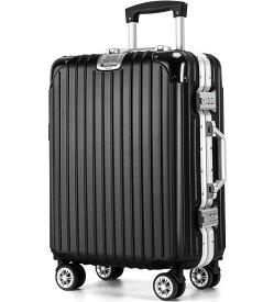 [VARNIC] スーツケース キャリーケース キャリーバッグ アルミフレーム 大型 静音 ダブルキャスター 耐衝撃 360度回転 TSAダイヤルロック 旅行 出張 (M, ブラック)