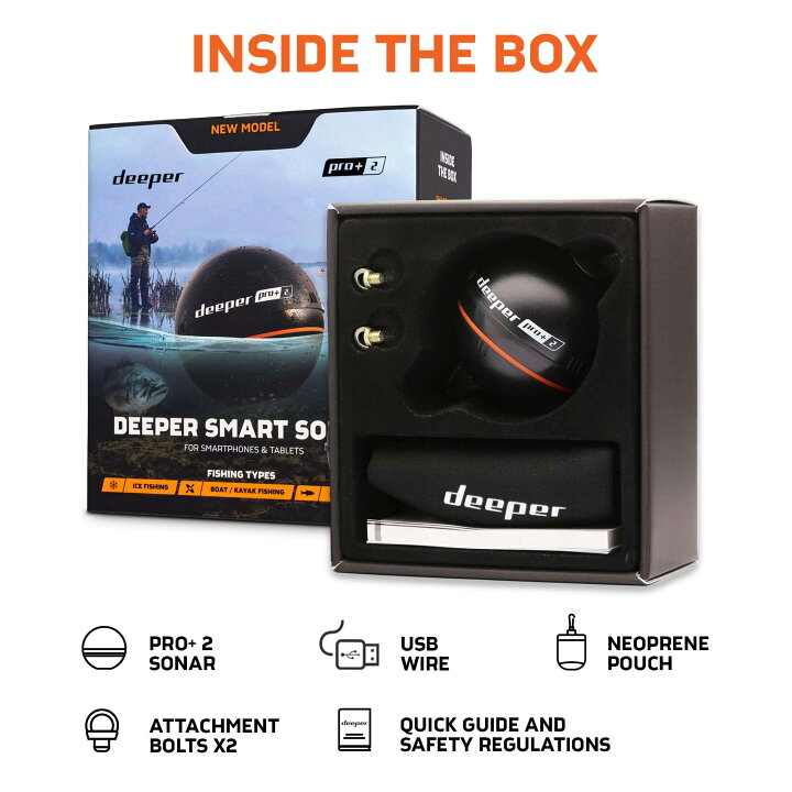 楽天市場】Deeper PRO+ 2.0 ワイヤレススマート魚群探知機、Wi-Fi接続 