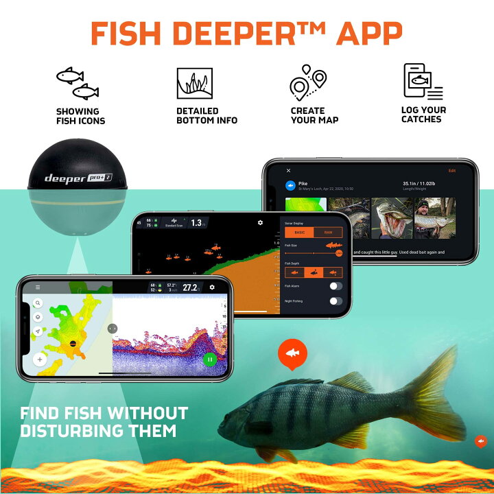 楽天市場】Deeper PRO+ 2.0 ワイヤレススマート魚群探知機、Wi-Fi接続 