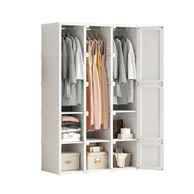 Mayi Box ワードローブ クローゼット 大容量 ハンガーラック シンプル収納棚 衣類ケース 一体折り畳み式 洋服収納ラック 扉付き 雑物 小物 耐荷重 省スペース 頑丈 リビング (5グリッド-3ハンガー)