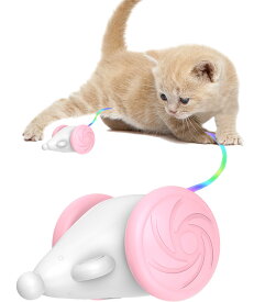 PluieSoleil 猫 おもちゃ 電動 ウィキッドマウス 猫 玩具 一人遊び LEDライト付きのしっぽ 2段階切替 USB充電式 ネズミの鳴き声もある 猫の運動不足やストレスを解消（ピンク）