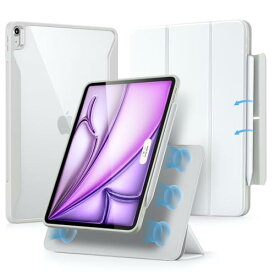 ESR iPad Air 13インチ(M2) ケース（2024）専用 Pencilホルダー付き、取り外し可能マグネットカバー、縦置き/横置きスタンド、Pencil Pro/USB-C完全対応、Rebound 360シリーズ、ホワイト