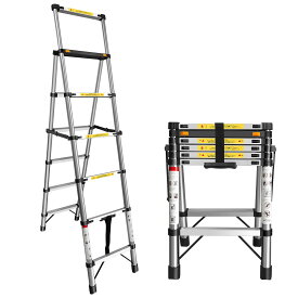DayPlus 伸縮脚立はしご 安定兼用脚立 最長1.7m 5段+6段 踏み台 折りたたみ 折り畳み 伸縮ステンレス鋼 持ち運びに便利 軽量 耐荷重150 kg 室内室外両用 自動ロック安全クロスバー スライド式 ステンレス鋼 梯子 ホームロフトオフィスに