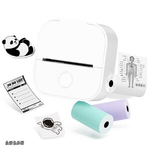 �y���������zT02 Sticker Printer with 3 Rolls Paper Portable Thermal Printer Sticker Maker Machine for Study Notes Memo Journal Stickers Children DIY Gift Compatible with Phone & Tablet White