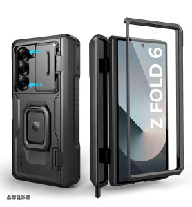 �y���������zSamsung Galaxy Z Fold 6�i2024�j�p�P�[�X �q���W�ی쁕��ʕی�t�B�����t�� �d���x�V���b�N�v���[�t�ϏՌ��o���p�[���O�h�P�[�X�J�o�[(�u���b�N)
