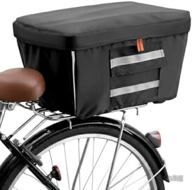 【送料無料】自転車 カゴカバー 後ろ 2段式 拡張 大容量 防水 撥水 大型カゴ対応 荷物落下防止 反射板付き リアカゴカバー 買い物 ランドセル対応 ブラック Lサイズ