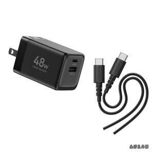 �y���������zUSB Type-C Type-A �[�d�� 48W PD�Ή� 2�|�[�g GaN �X�}�z �^�u���b�g �m�[�g�p�\�R�� PSE�F�� �����[�d YPD-48CA + USB Type-C to C PD�P�[�u�� 1m 60W�Ή� �V���R�� YPDC-6010S