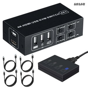 �y���������zHDMI KVM�X�C�b�` USB�L�[�{�[�h�E�}�E�X�E���j�^�[�����L �p�\�R���ؑ֊�(PC4��p) 4K60Hz�EHDMI2.0�EHDCP2.2�Ή� ���茳�ؑփX�C�b�`�t�� �o�X�p���[�d���s�v USB�P�[�u���t�� VA571N