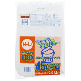 【早い者勝ち！最大400円OFFクーポン配布】ハウスホールドジャパン ポリ袋 増量 強力素材 スーパーエコノミー 半透明 45L 厚さ0.012mm KH-59 100枚入 ( ごみ袋 台所 キッチン ビニール袋 ポリ袋 業務用 )