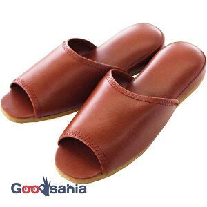 オクムラ スリッパ アニリンレザー Lサイズ ブラウン AACA9901BR ( 抗菌 ビニール 業務用 前開き ルームシューズ L 大きめ メンズ 男性 室内用 部屋用 家用 来客用 来客 )