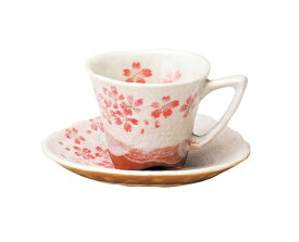 宗峰窯 コーヒーカップ 平安桜 カップアンドソーサー 赤 カップ:φ8.5×7cm(150cc) ソーサー:14×15×2.3cm (750-07-403)