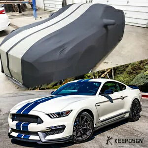 TeԃJo[hoO[XgCvtH[h}X^O V6 Ecoboost VFr[ Satin Car Cover Indoor Dustproof Gray-Stripe For Ford Mustang V6 Ecoboost Shelby