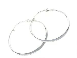 �X�^�[�����O�V���o�[ ���[�W �t���b�g �N���I�[�� �t�[�v �C�������O Sterling Silver Large Flat Creole Hoop Earrings �y���s�A���i�z