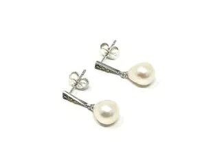 X^[OVo[ }[JTCg gCAO Ah Wp[ hbv CO Sterling Silver Marcasite Triangle and Freshwater Pearl Drop Earrings