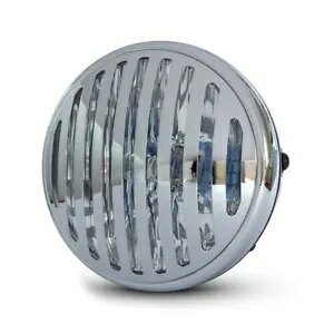 oCN wbhCg v 7.7 C` ubN & N[ vY O g JX^ Motorbike Headlight Lamp 7.7 inch Black & Chrome Prison Grill Retro Custom