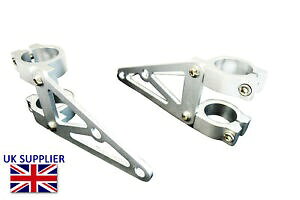 oCN wbhCg uPbg ubVA~jE Vo[ 32-33mm tH[Np yA Motorbike Headlight Brackets Brushed Aluminium Silver for 32-33mm Forks PAIR