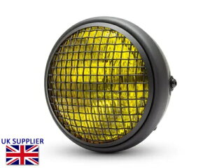 XNu[ 55W wbhCg I[goC vWFNg }bg ubN bV O CG[ Y Scrambler 55W Headlight Motorcycle Project in Matt Black Mesh Grill Yellow Lens
