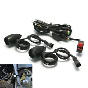 ubgX|bgtHOvASȔzLbg 54-55mm tH[NNvt BLACK Ally Bullet Spot Fog Lights with Complete Wiring Kit & 54-55mm Fork Clamps BLACK Ally