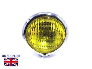 oCNwbhCgCG[Y4 3/4C`Be[WgNbVo[vN[ Motorbike Headlight Yellow Lens 4 3/4" Vintage Retro Crash Bar Lamp in CHROME