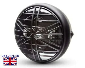 I[goC̃wbhCg LED 7.7 C` jItbO Ot g JtF [T[ & XNu[ Motorcycle Headlight LED 7.7" with Union Flag Grill Retro Cafe Racer & Scrambler
