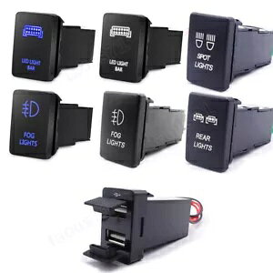 バックライト付き LED ライトバー スイッチ USB 充電器 トヨタ 10-NEW タコマ タンドラ 4ランナーに適合 Backlit LED Light Bar Switch USB Charger Fit Toyota 10-NEW Tacoma Tundra 4Runner