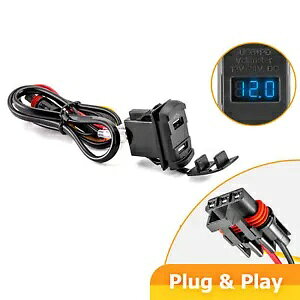 u[LEDdvfAUSB|[gpXp[oXo[vOC[LbgPolarisp Blue LED Voltmeter Dual USB Port Pulse Power Bus Bar Plug Wire Kit for Polaris