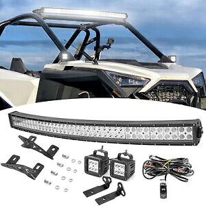 Polaris RZR Pro R [t 42 C` Cgo[ + A s[ |bh }Eg vOAhvC C[t For Polaris RZR Pro R Roof 42" Light Bar+A-pillar Pods Mounts w/Plug N Play Wire