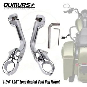 1 1/4�C���` �N���[�� �����O�p�x�����\�ȃn�C�E�F�C�y�O�}�E���g�L�b�g �n�[���[�_�C�i�p 1 1/4" Chrome LONG Angled Adjustable Highway Pegs Mount Kit For Harley Dyna