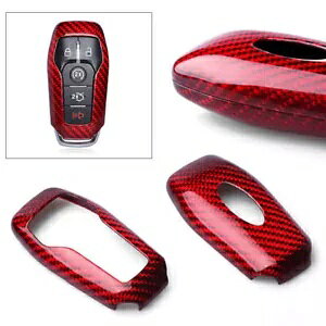 �Ԃ̃L�[�P�[�X�J�o�[�t�H�[�h�}�X�^���O 2014 15 16 17 ���b�h�J�[�{���t�@�C�o�[- Car Key Case Cover For Ford Mustang 2014 15 16 17 Red Carbon Fiber- �y���s�A���i�z