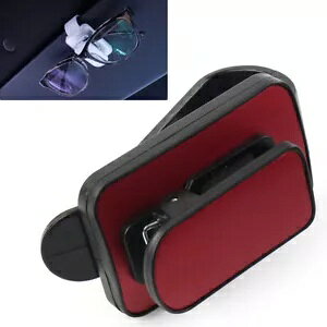 �ԗp�T���o�C�U�[�N���b�v�z���_�[ �V�ዾ�A�T���O���X�A���K�l�J�[�h�p ���b�h- Car Sun Visor Clip Holder for Reading Glasses, Sunglasses, Glasses Card, Red-