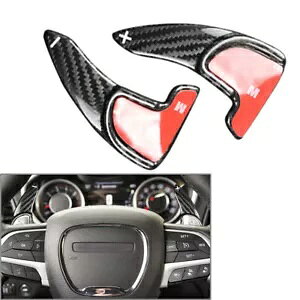 2x XeAOzC[VtgbJ[_bW`W[`[W[fSJ[{t@Co[p- 2x steering wheel shift rocker for Dodge Challenger Charger Durango carbon fiber-